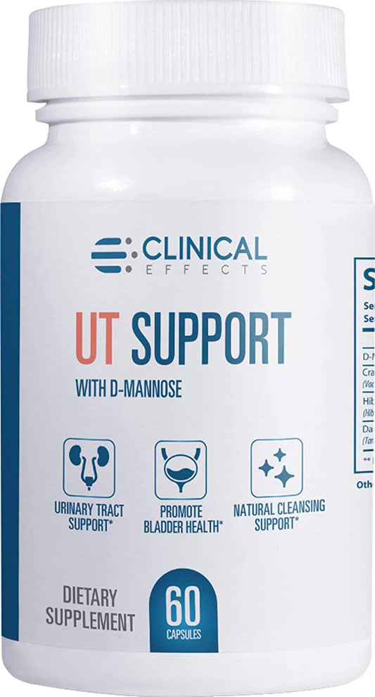 Clinical Effects UT Support - Natural Cleansing Support - 1000mg D Mannose with Cranberry, Dandelion, Hibiscus Extract - Urinary Tract Cleanse and Immune Support - 60 Veggie Capsules - Made in the USA