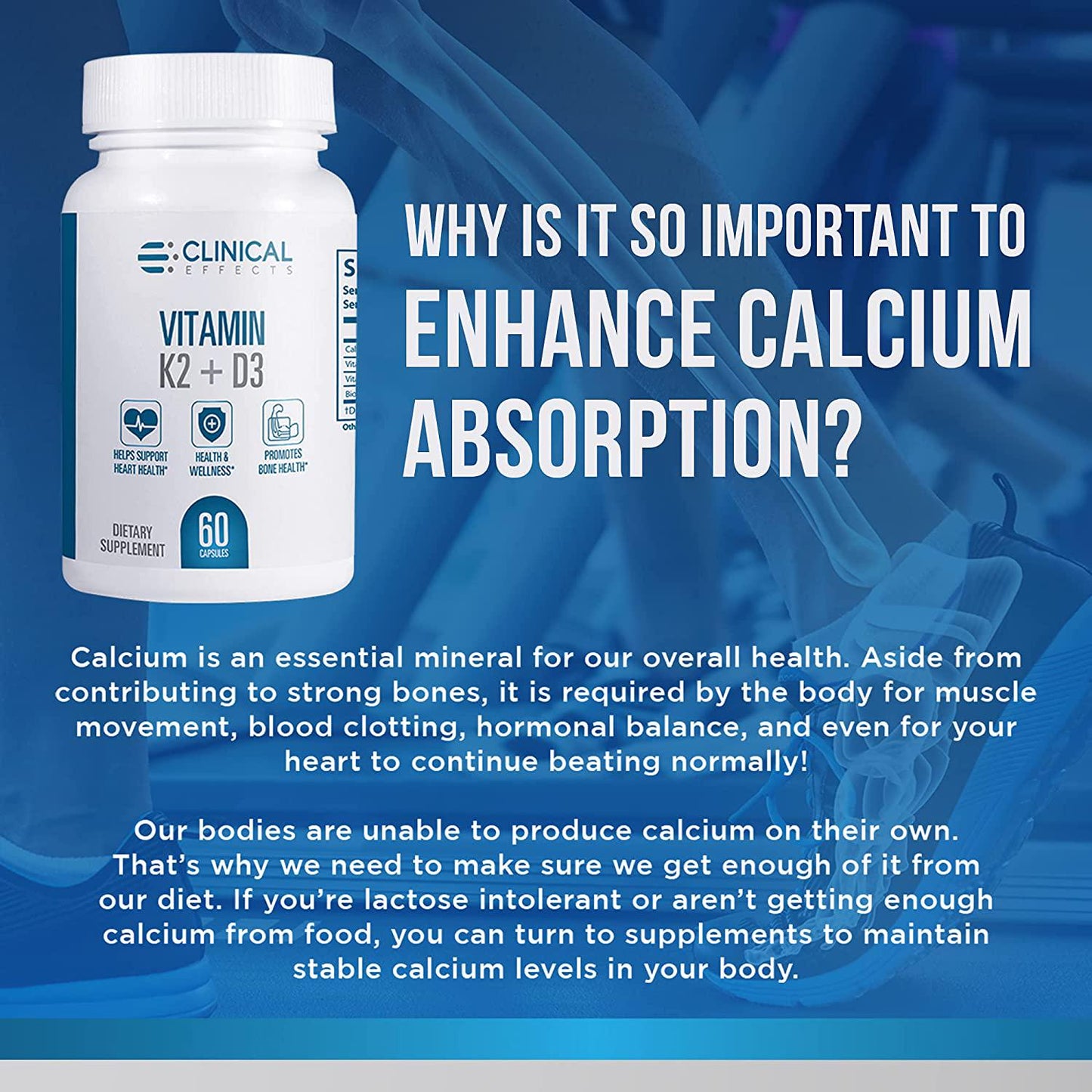 Clinical Effects Vitamin K2 + D3 - K2 + D3 Vitamin Supplement with Bioperine Black Pepper Extract and Calcium for Bone and Heart Health Support - 3 Pack - Max Absorption - Made in The USA