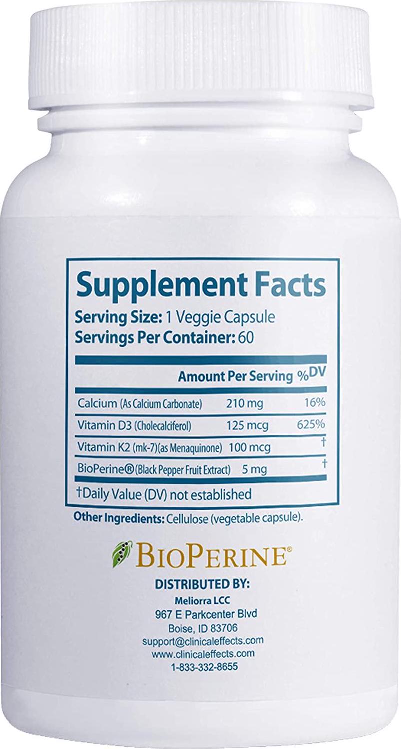 Clinical Effects: Vitamin K2 + D3 - Vitamin K2, Vitamin D3 Supplement with Bioperine Black Pepper Extract and Calcium for Bone and Heart Health Support - 60 Capsules - Max Absorption - Made in the USA