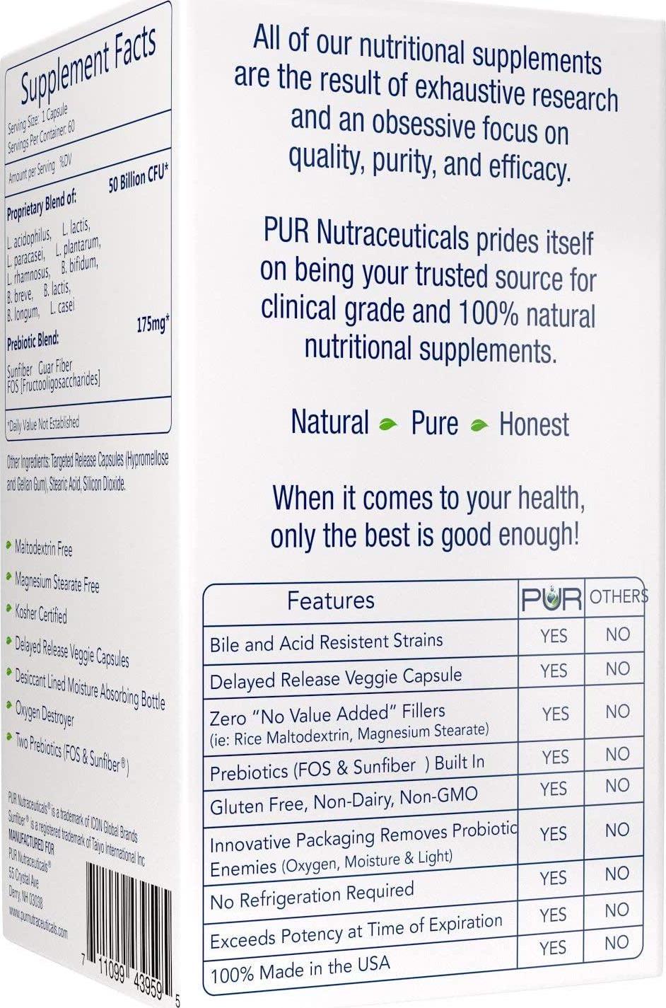 Clinical Grade Probiotics * 50 Billion CFUs/Serving * 10 Strains * Built-in Prebiotic * 60 Daily Capsules - 2 Month Supply * All Natural 100% Made in USA