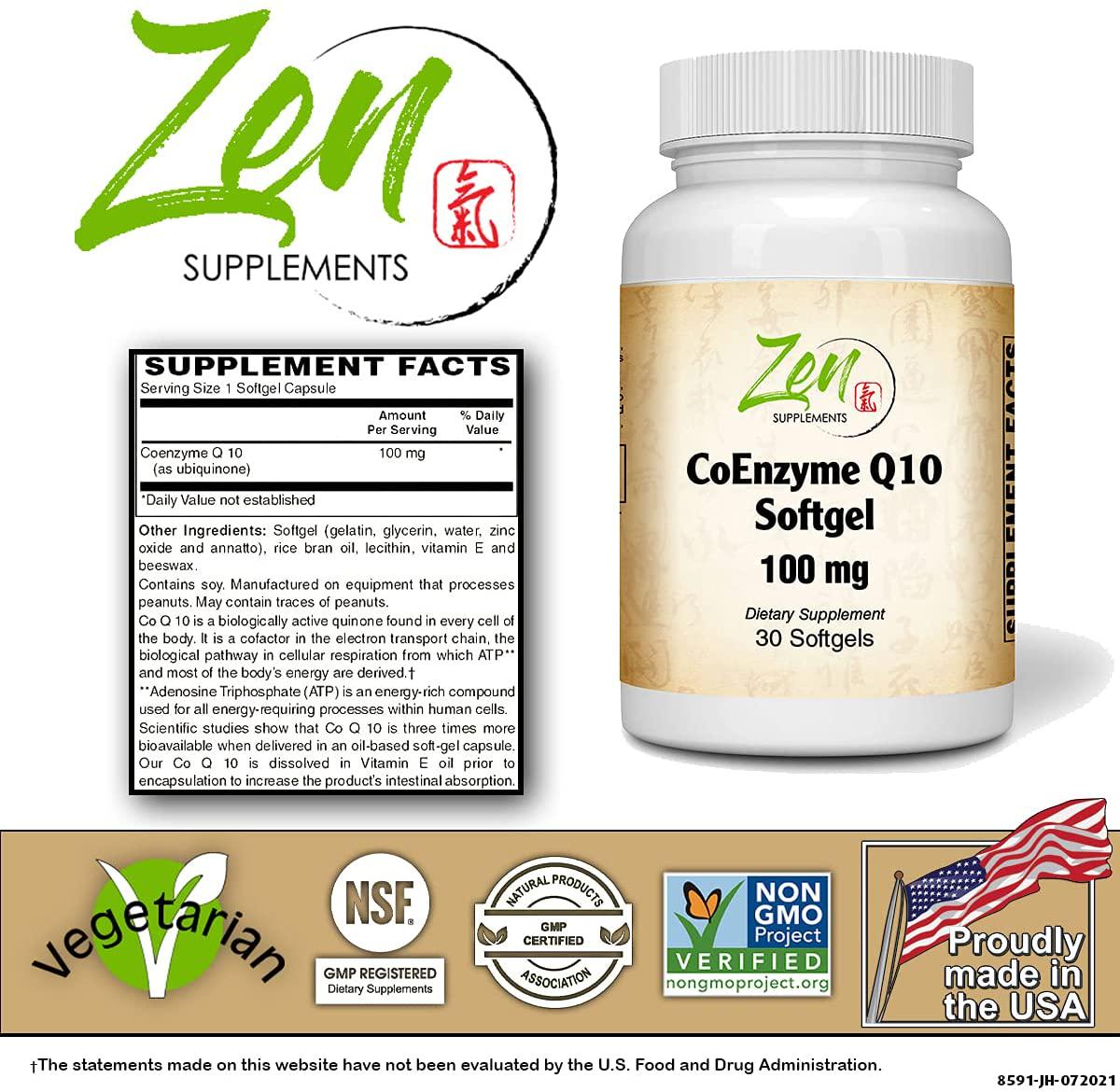 CoEnzyme Q10 100mg - Coq 10 in Vitamin E Oil - Antioxidant Support, Heart Health, Energy, Healthy Cholesterol and Blood Pressure - Non-GMO and Gluten Free 30-Softgel