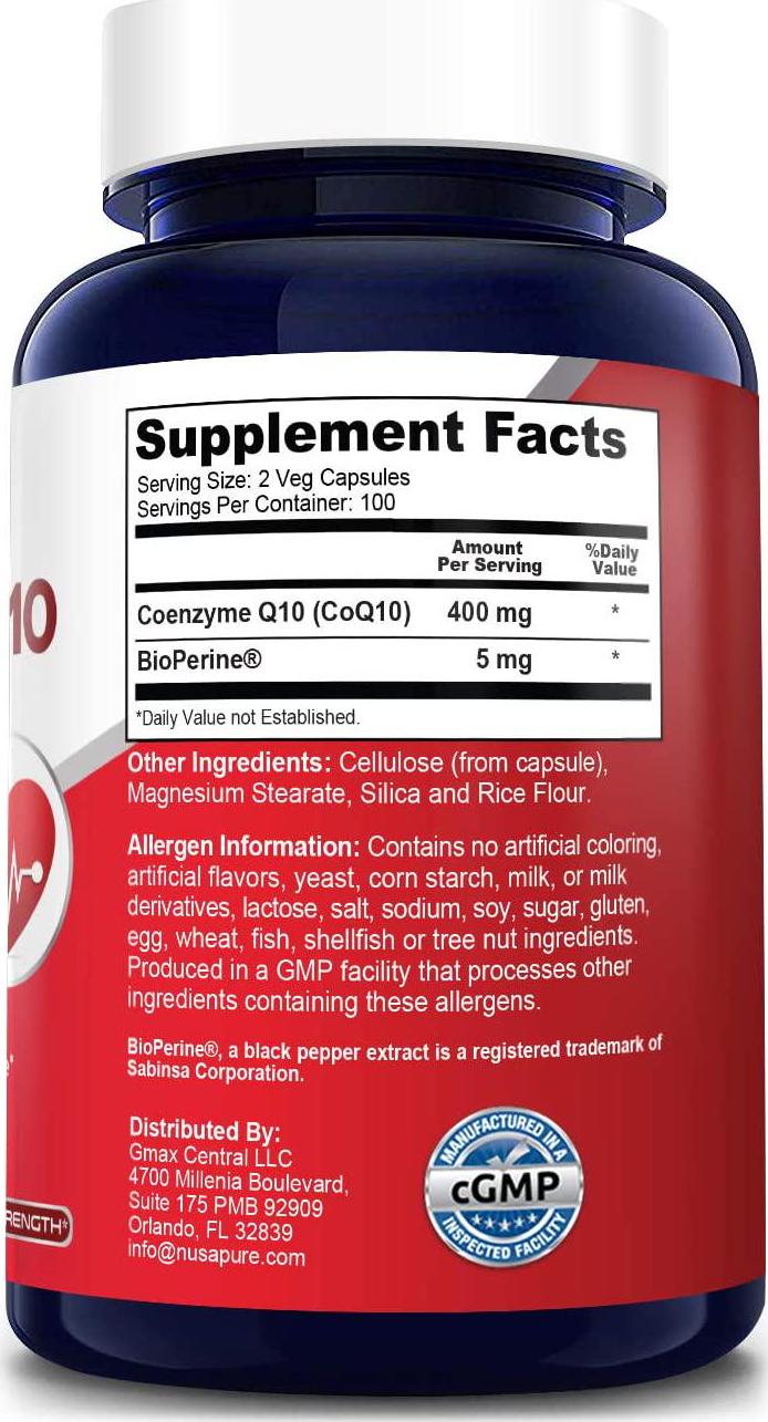 CoQ10 400 mg 200 Veggie Caps (Non-GMO and Gluten-Free) Coenzyme Q10 Supplement, Antioxidant COQ-10 Enzyme, Coq 10 for Support of Healthy Blood Pressure and Healthy Heart* - Serving Size 2 Daily Caps