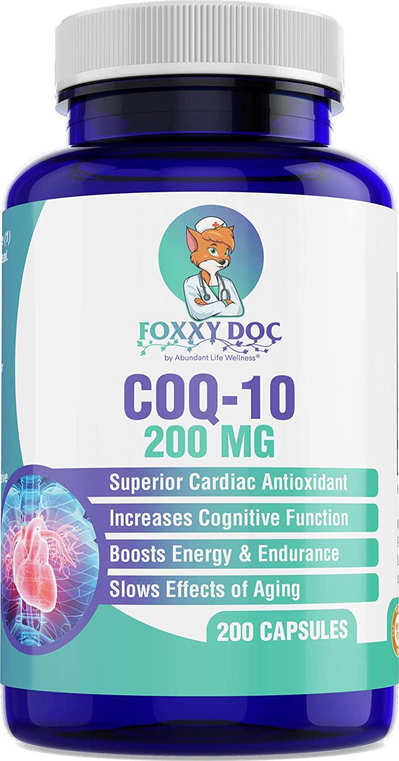 CoQ10 - Co-Enzyme Q10-200 mg - 200 Caps - High Absorption - Vegetable Capsules - Non-GMO - 6.5 Month Supply Heart and Cellular Energy by Foxxy Doc