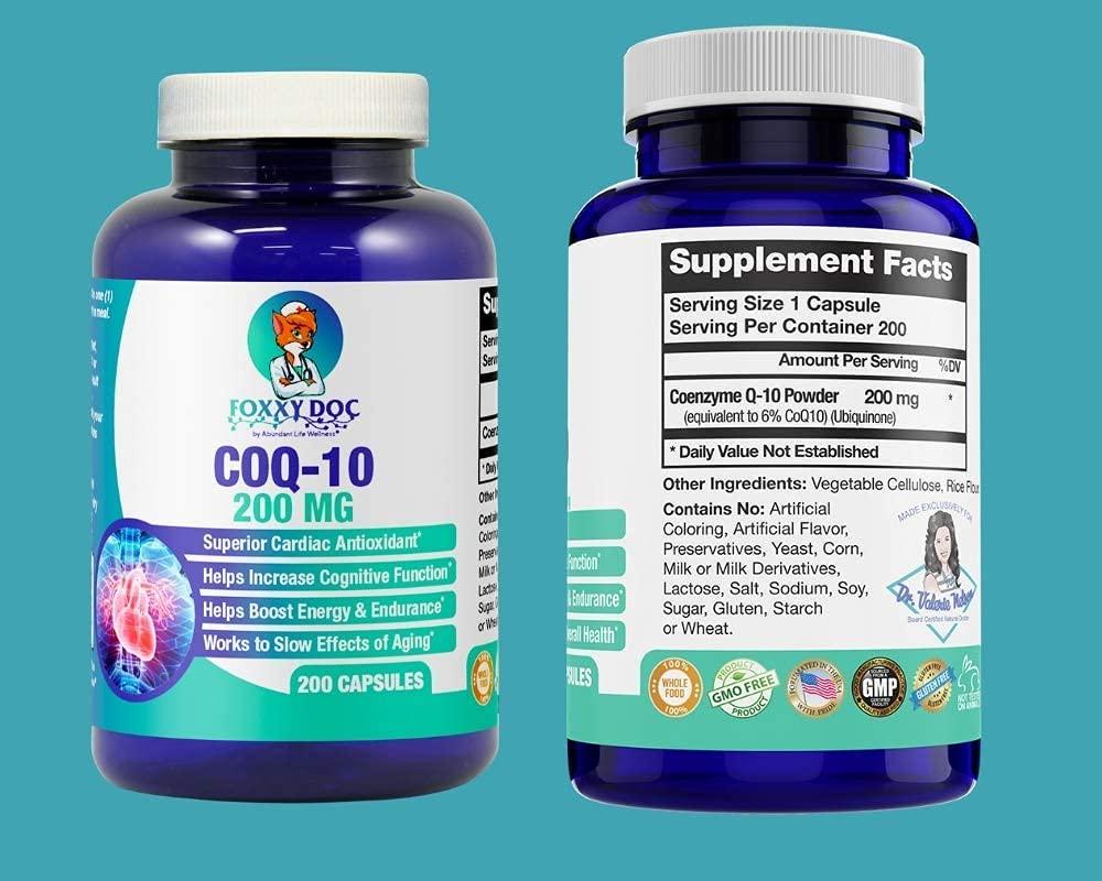 CoQ10 - Co-Enzyme Q10-200 mg - 200 Caps - High Absorption - Vegetable Capsules - Non-GMO - 6.5 Month Supply Heart and Cellular Energy by Foxxy Doc
