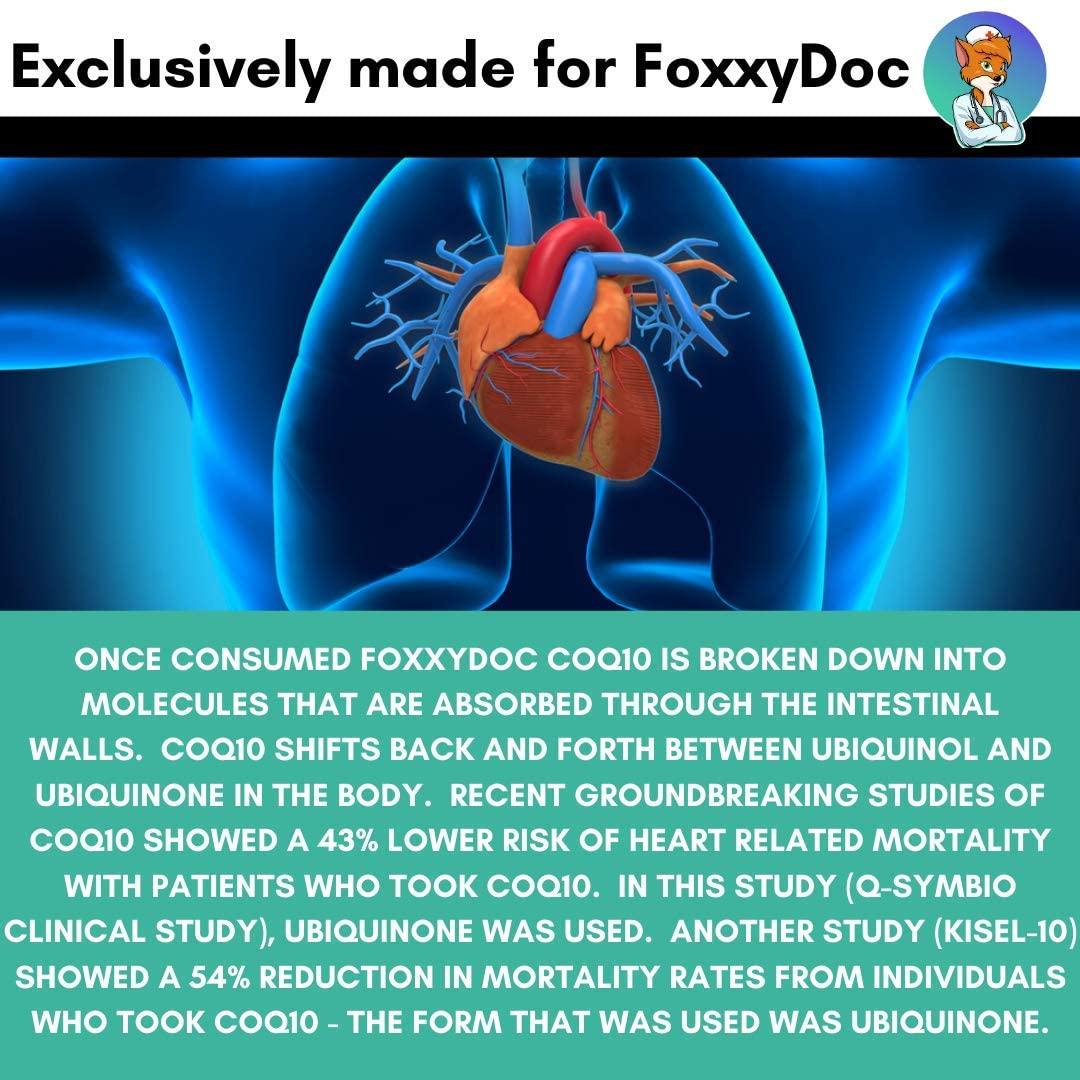 CoQ10 - Co-Enzyme Q10-200 mg - 200 Caps - High Absorption - Vegetable Capsules - Non-GMO - 6.5 Month Supply Heart and Cellular Energy by Foxxy Doc