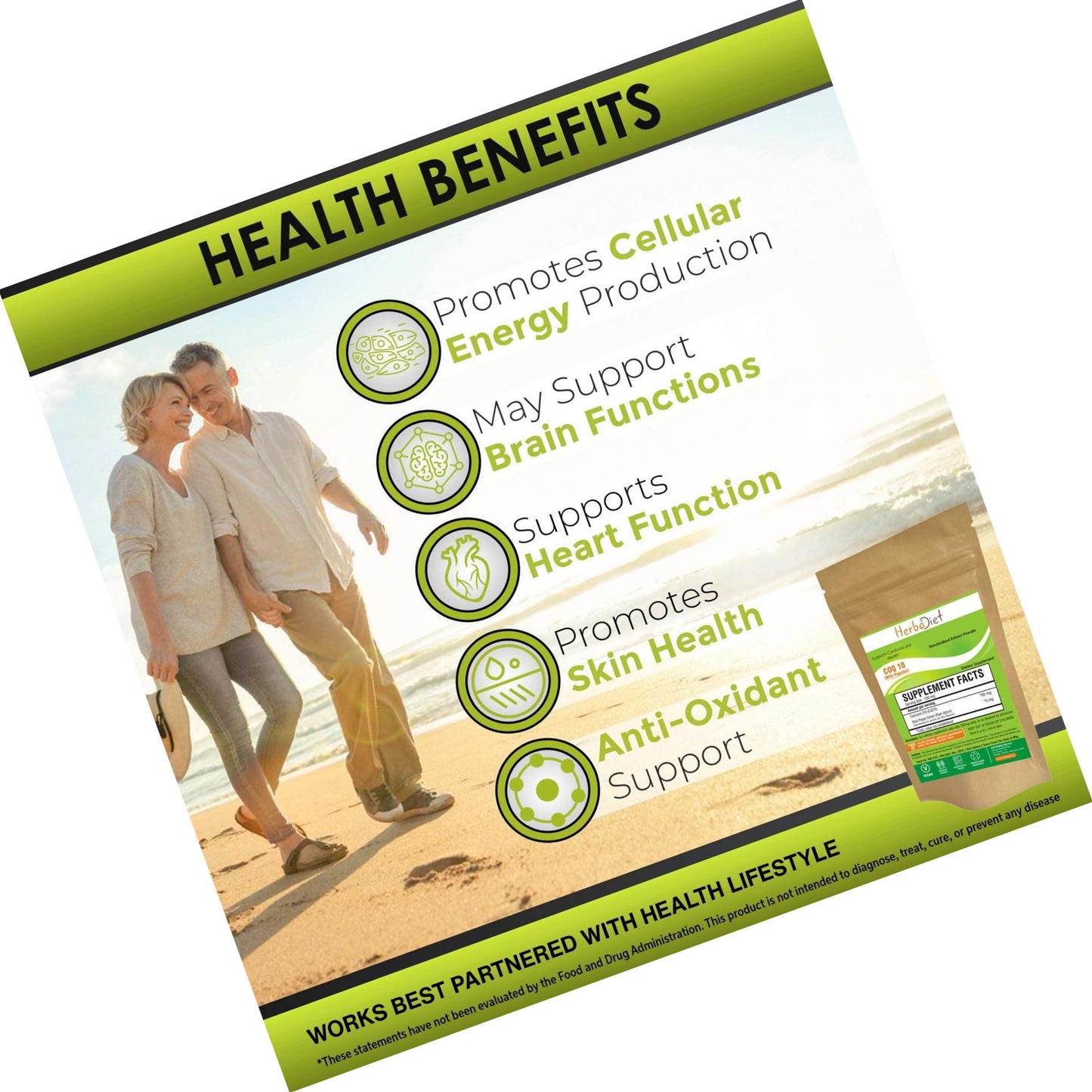 CoQ10 Coenzyme Q10 Powder with Piperine Anti-Aging Antioxidant Heart Health Cellular Energy (50 gram)