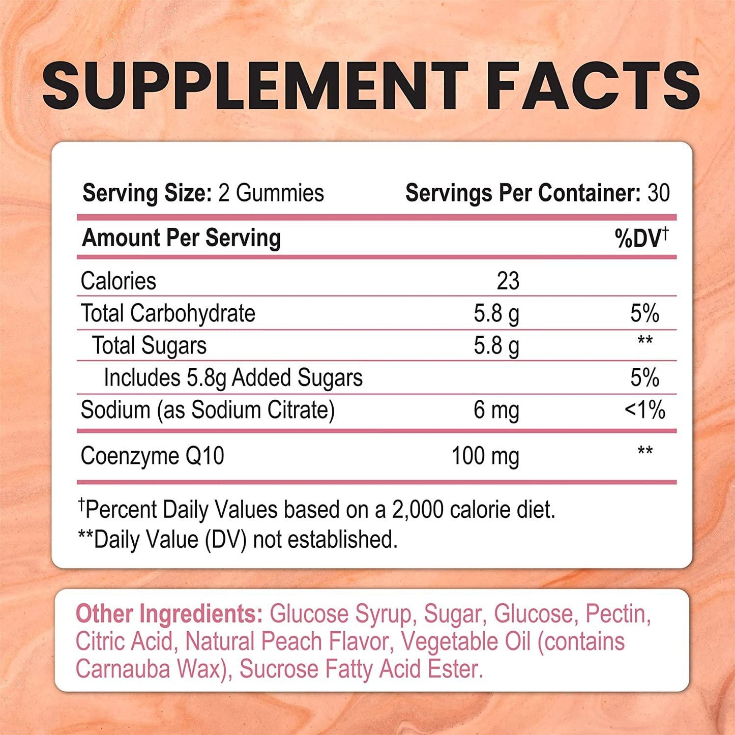 CoQ10 Gummies High Absorption Coenzyme Q10 Supplement, Chewable CoQ10 Gummy 100mg for Heart and Energy Support, Tasty Peach Flavor, 60 Gummies