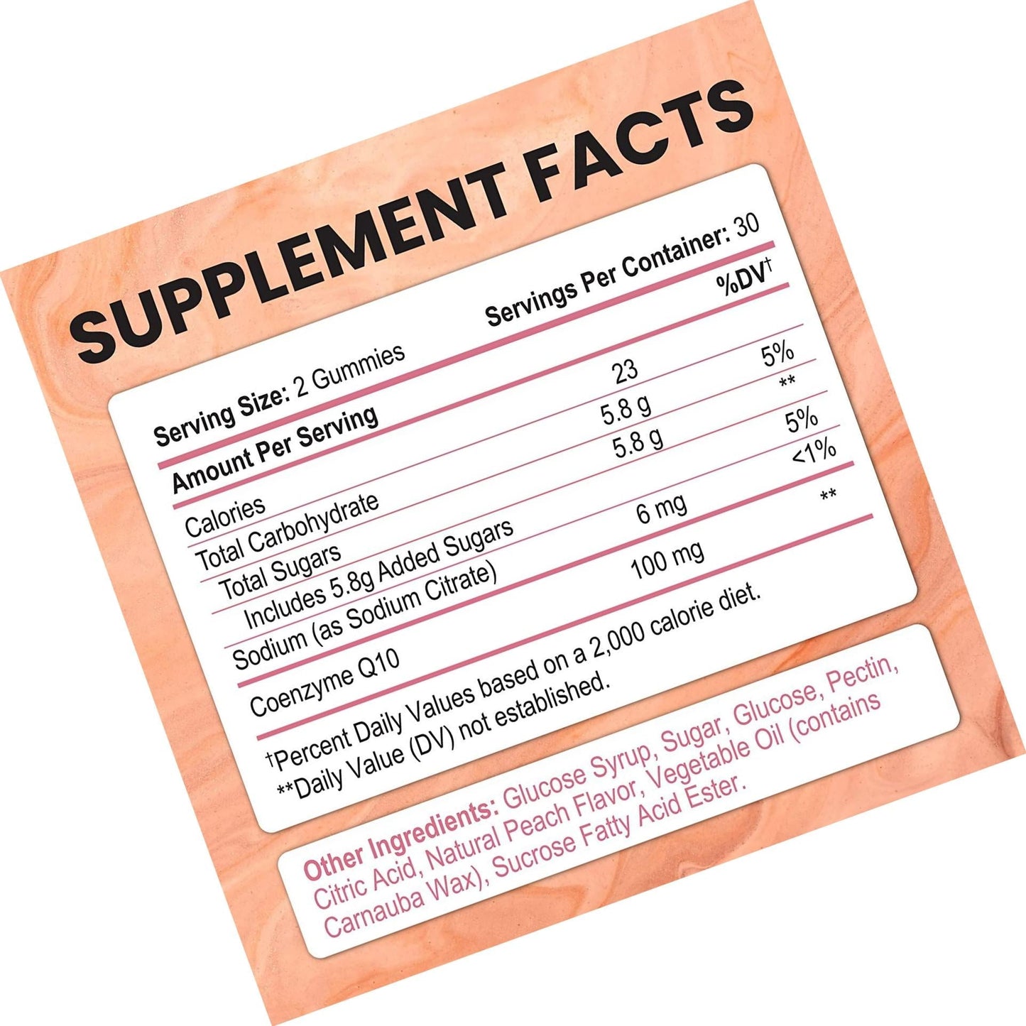 CoQ10 Gummies High Absorption Coenzyme Q10 Supplement, Chewable CoQ10 Gummy 100mg for Heart and Energy Support, Tasty Peach Flavor, 60 Gummies