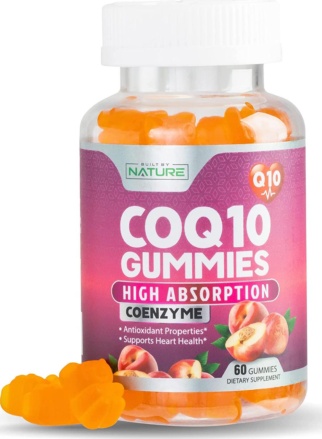 CoQ10 Gummies High Absorption Coenzyme Q10 Supplement, Chewable CoQ10 Gummy 100mg for Heart and Energy Support, Tasty Peach Flavor, 60 Gummies