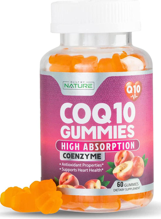 CoQ10 Gummies High Absorption Coenzyme Q10 Supplement, Chewable CoQ10 Gummy 100mg for Heart and Energy Support, Tasty Peach Flavor, 60 Gummies