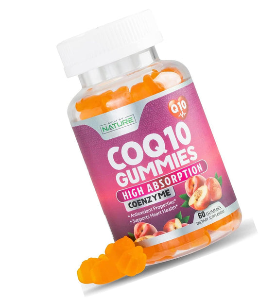 CoQ10 Gummies High Absorption Coenzyme Q10 Supplement, Chewable CoQ10 Gummy 100mg for Heart and Energy Support, Tasty Peach Flavor, 60 Gummies