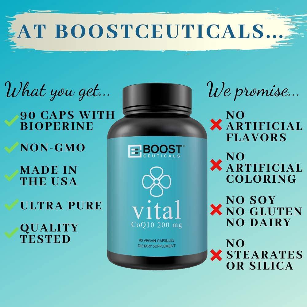 CoQ10 with Bioperine - High Absorption CoQ10 200 mg 90 Capsules - Vegan - Non-GMO - Gluten Free - No Additives Coenzyme Q10 - Superior Heart Health Co Q 10 Supplement by BoostCeuticals