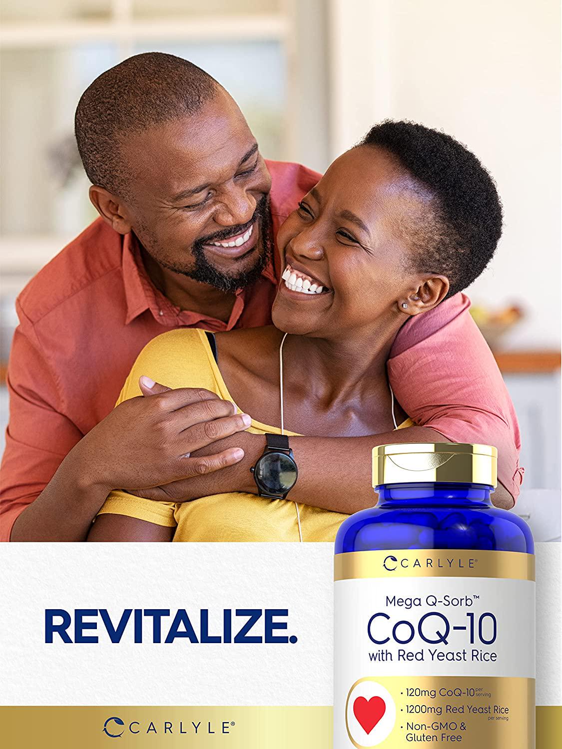 CoQ10 with Red Yeast Rice | 180 Capsules | Mega Q-Sorb 120mg and Red Yeast Rice 1200 mg | Non-GMO, Gluten Free Supplement | by Carlyle