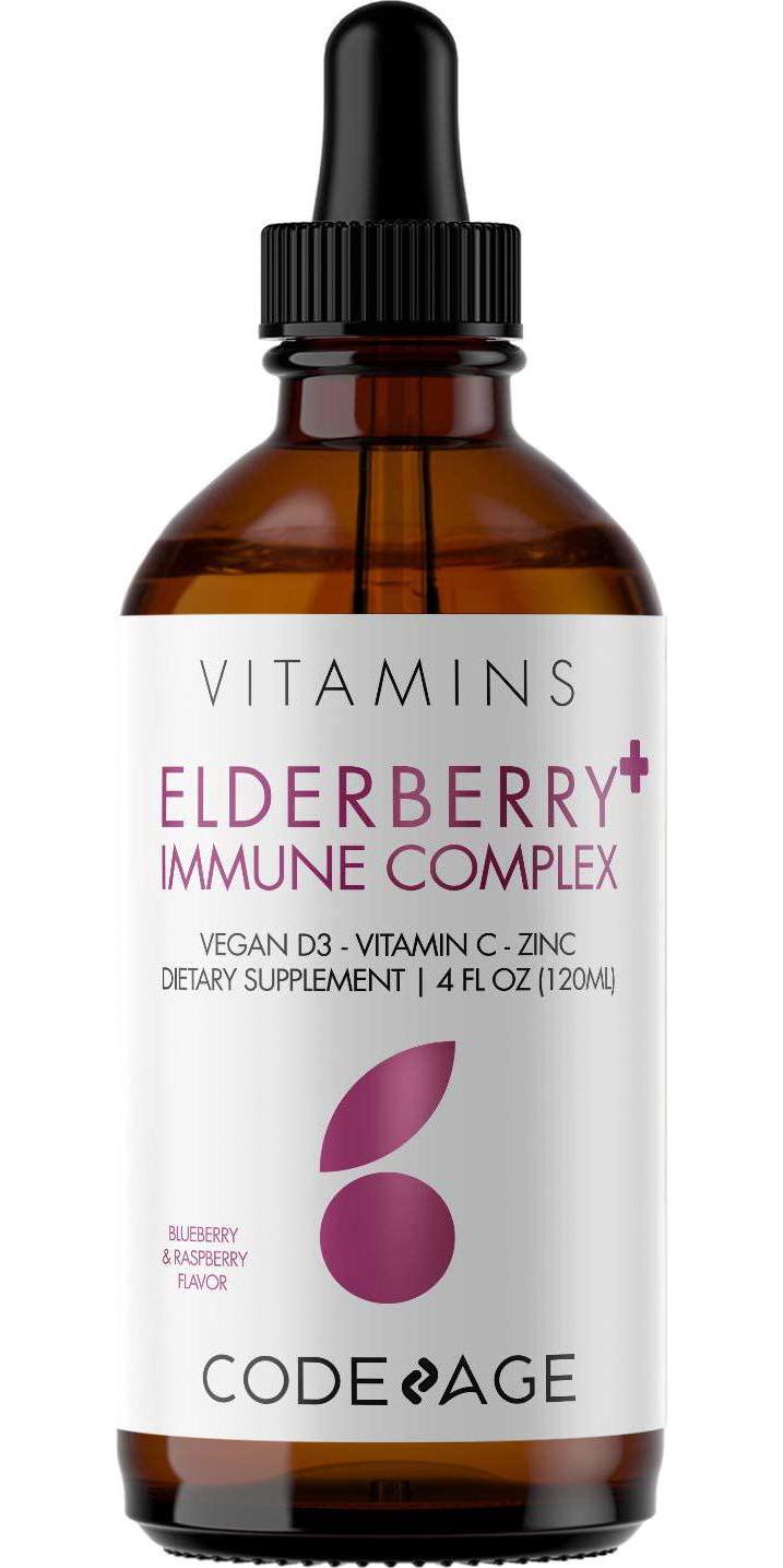 CodeAge Organic Black Elderberry Syrup Vitamins C D Zinc Blueberry and Raspberry - 4 fl oz