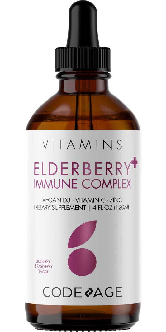 CodeAge Organic Black Elderberry Syrup Vitamins C D Zinc Blueberry and Raspberry - 4 fl oz