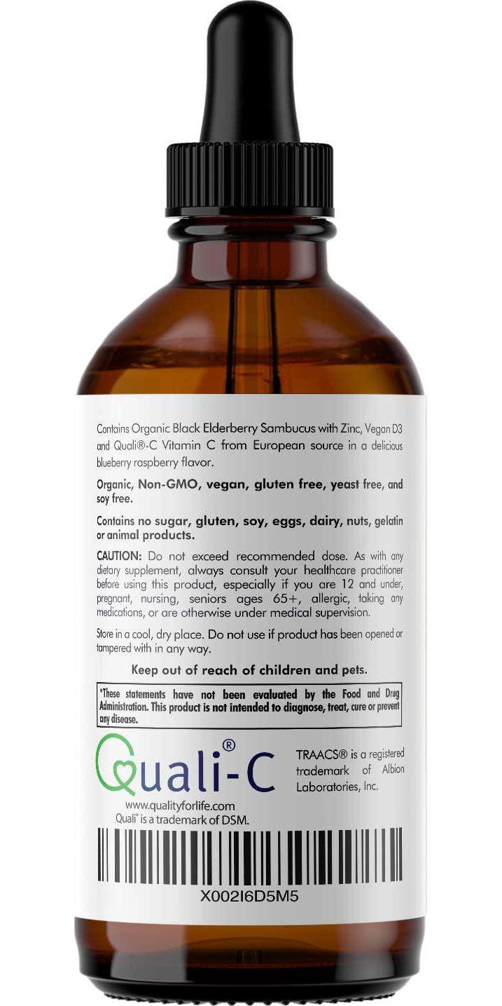 CodeAge Organic Black Elderberry Syrup Vitamins C D Zinc Blueberry and Raspberry - 4 fl oz