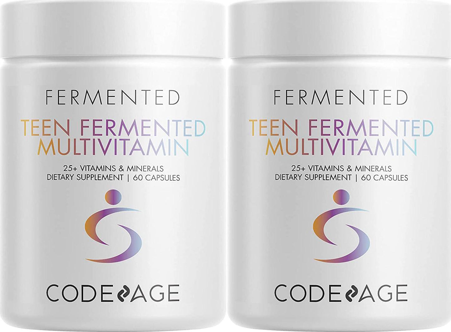 Codeage Daily Teen Multivitamin - Organic Whole Foods - Probiotic Fermented Vitamins - Enzymes, Minerals for Teenage Boys and Girls - Vegan, Non-GMO, Gluten Free Supplement for Active Kids - 2 Pack
