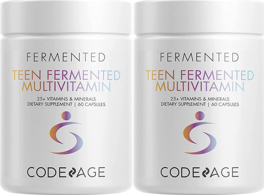 Codeage Daily Teen Multivitamin - Organic Whole Foods - Probiotic Fermented Vitamins - Enzymes, Minerals for Teenage Boys and Girls - Vegan, Non-GMO, Gluten Free Supplement for Active Kids - 2 Pack