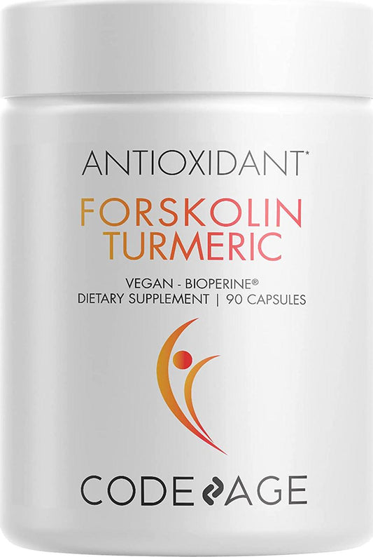 Codeage Forskolin, Pure Forskolin Coleus + Organic Turmeric Root Powder, 95% Curcuminoids + Bioperine Black Pepper for Absorption - 20% Standardized Coleus Forskohlii, Non-GMO, 90 Capsules