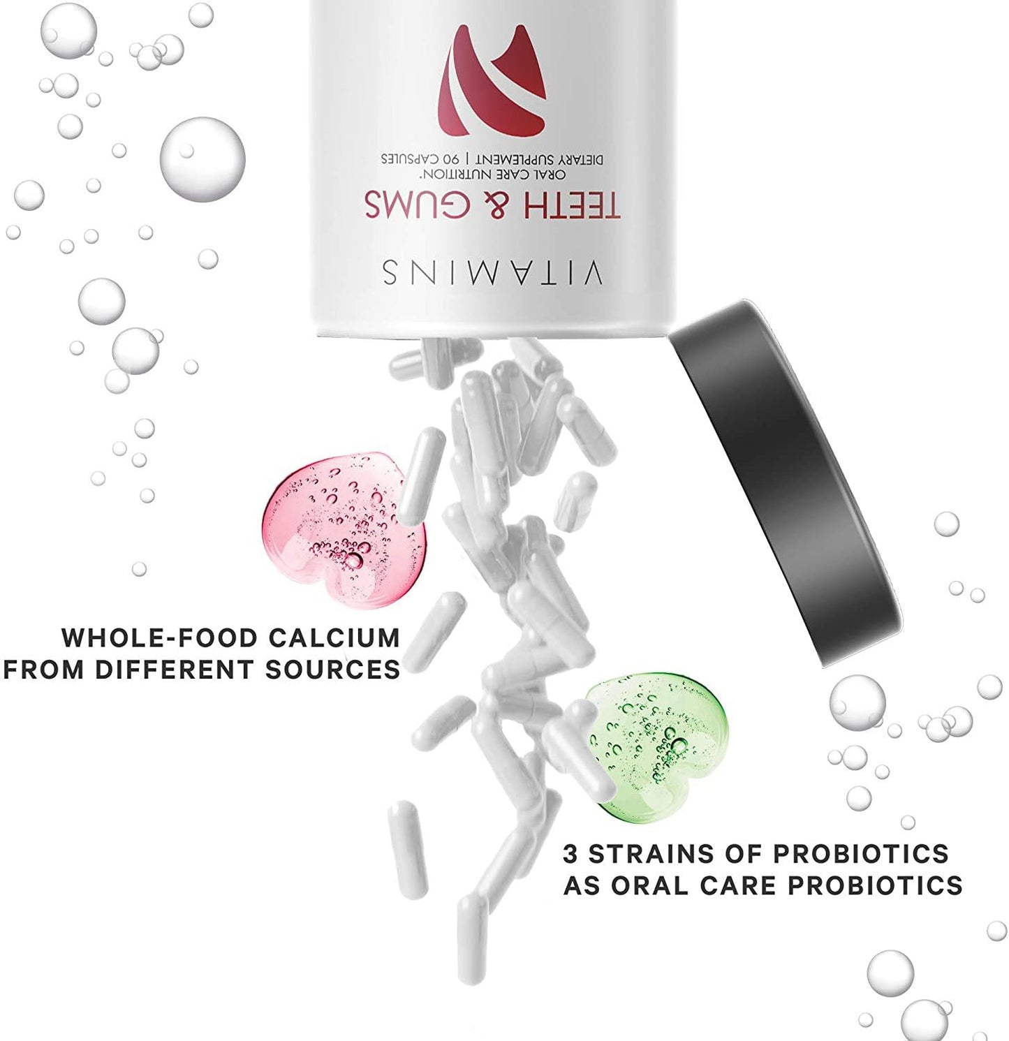 Codeage Teeth Gums and Bone Strength + Oral Probiotic Supplement for Mouth Throat Immunity Support Oral Dental and Bone Health - Plant-Based Calcium, Magnesium, Vitamin D3 C K2, Collagen - 90 Capsules