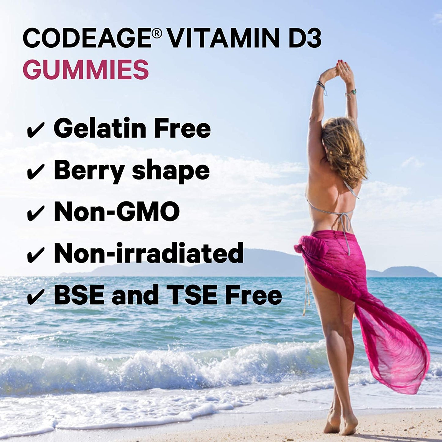 Codeage Vitamin D3 Gummies 2-Pack, Pectin-Based Chewable Vitamin D 5000 IU Supplement for Adults, Bone, Strawberry Flavor Sunshine Vitamins Gummy, Gelatin-Free, Gluten-Free, Non-GMO, 120 Counts