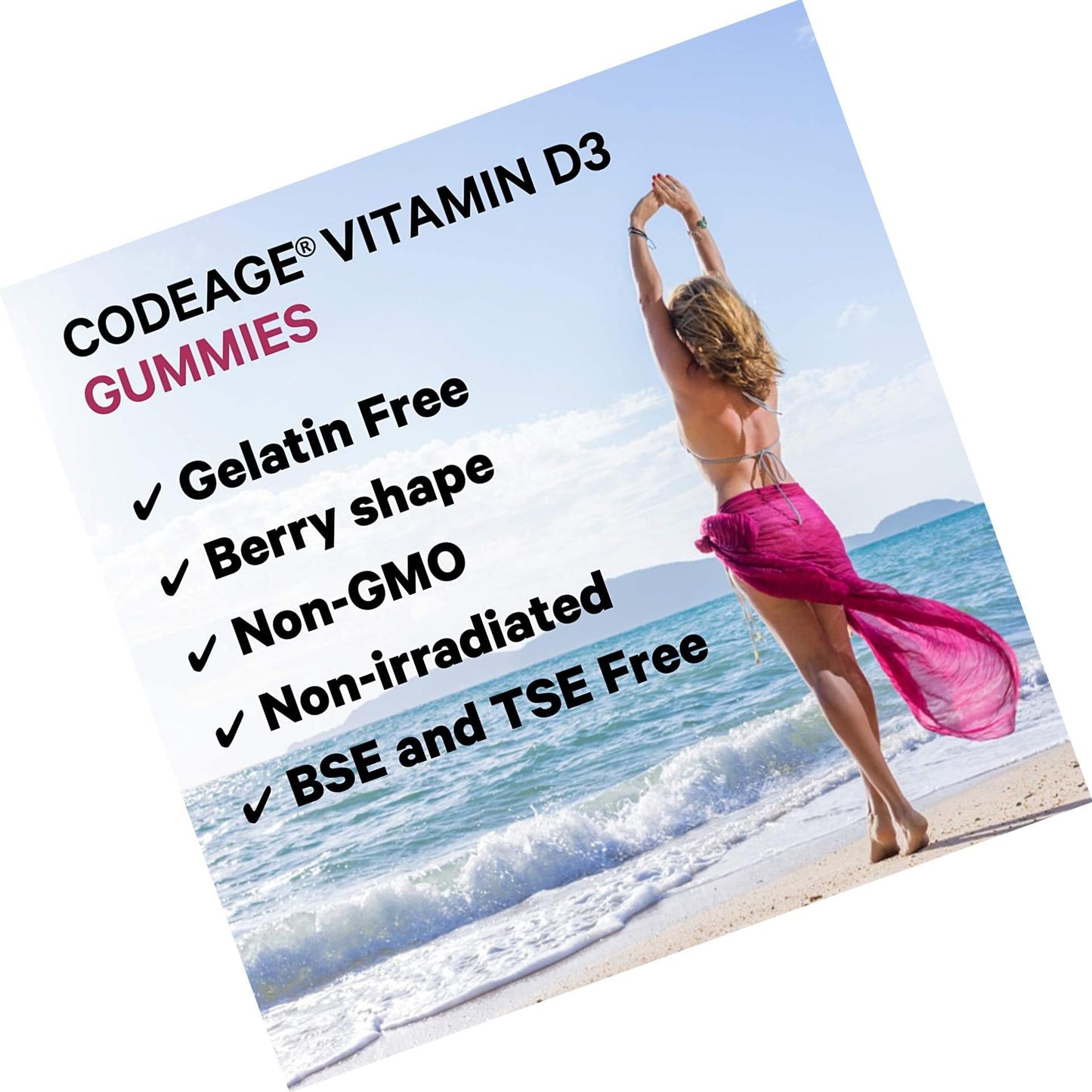 Codeage Vitamin D3 Gummies 2-Pack, Pectin-Based Chewable Vitamin D 5000 IU Supplement for Adults, Bone, Strawberry Flavor Sunshine Vitamins Gummy, Gelatin-Free, Gluten-Free, Non-GMO, 120 Counts