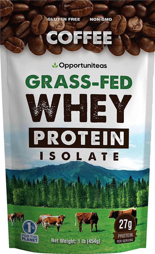Coffee Protein Powder - Grass Fed Whey Isolate + Colombian Coffee - Low Carb and 60mg Caffeine - Boost Energy Pre or Post Workout - Keto Friendly Drinks, Lattes, Shakes, Smoothies and Recipes - 1 Pound