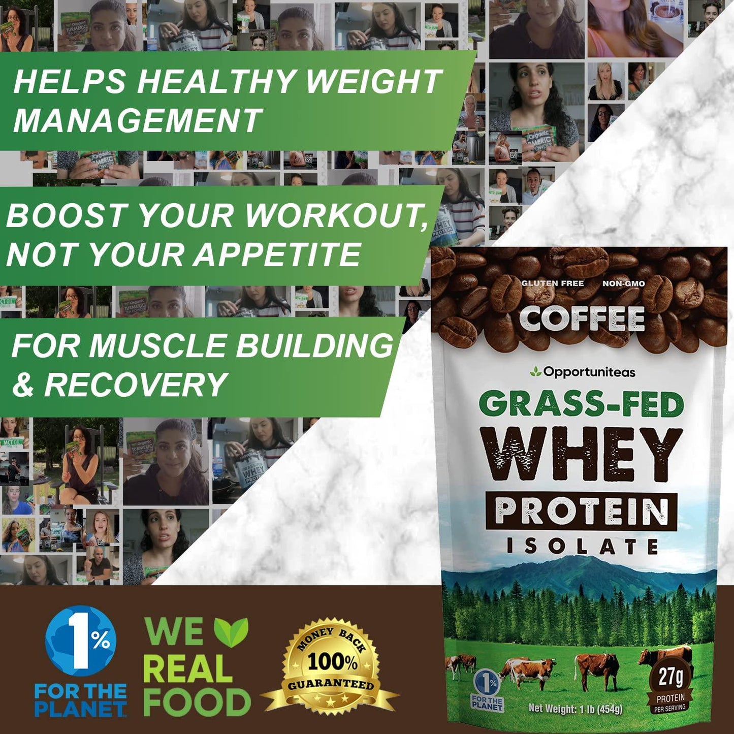 Coffee Protein Powder - Grass Fed Whey Isolate + Colombian Coffee - Low Carb and 60mg Caffeine - Boost Energy Pre or Post Workout - Keto Friendly Drinks, Lattes, Shakes, Smoothies and Recipes - 1 Pound