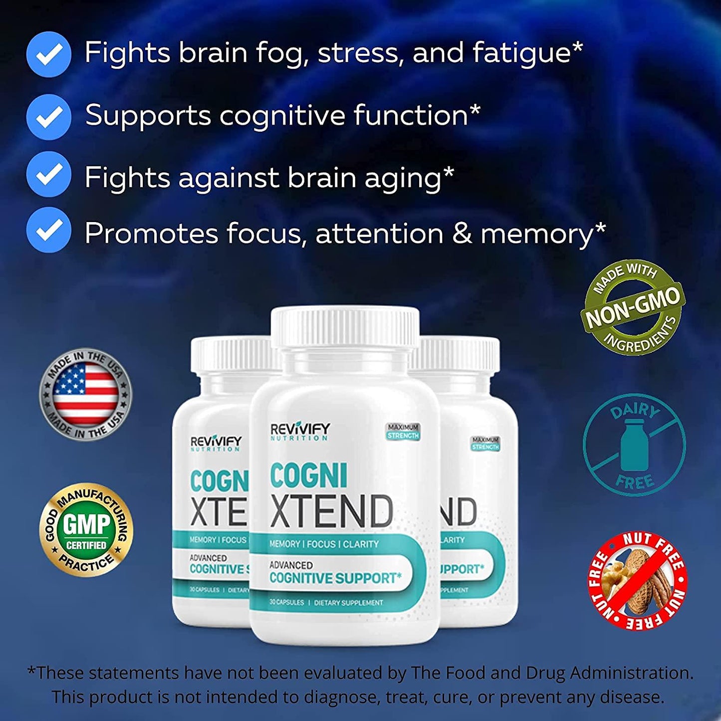 Cogni Xtend Brain Booster Supplement For Focus, Memory, Clarity, Energy. L Tyrosine+ Bacopa Ginkgo Biloba Extract Active Ingredients - Clarity for Brain Dust Brain Cogni Boost Supplement 30-day supply