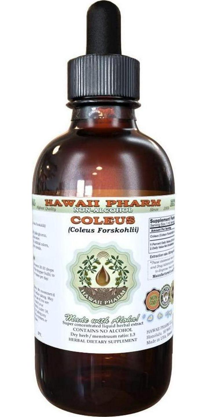 Coleus Alcohol-FREE Liquid Extract, Coleus (Coleus Forskohlii) Dried Root Glycerite Hawaii Pharm Natural Herbal Supplement 2 oz