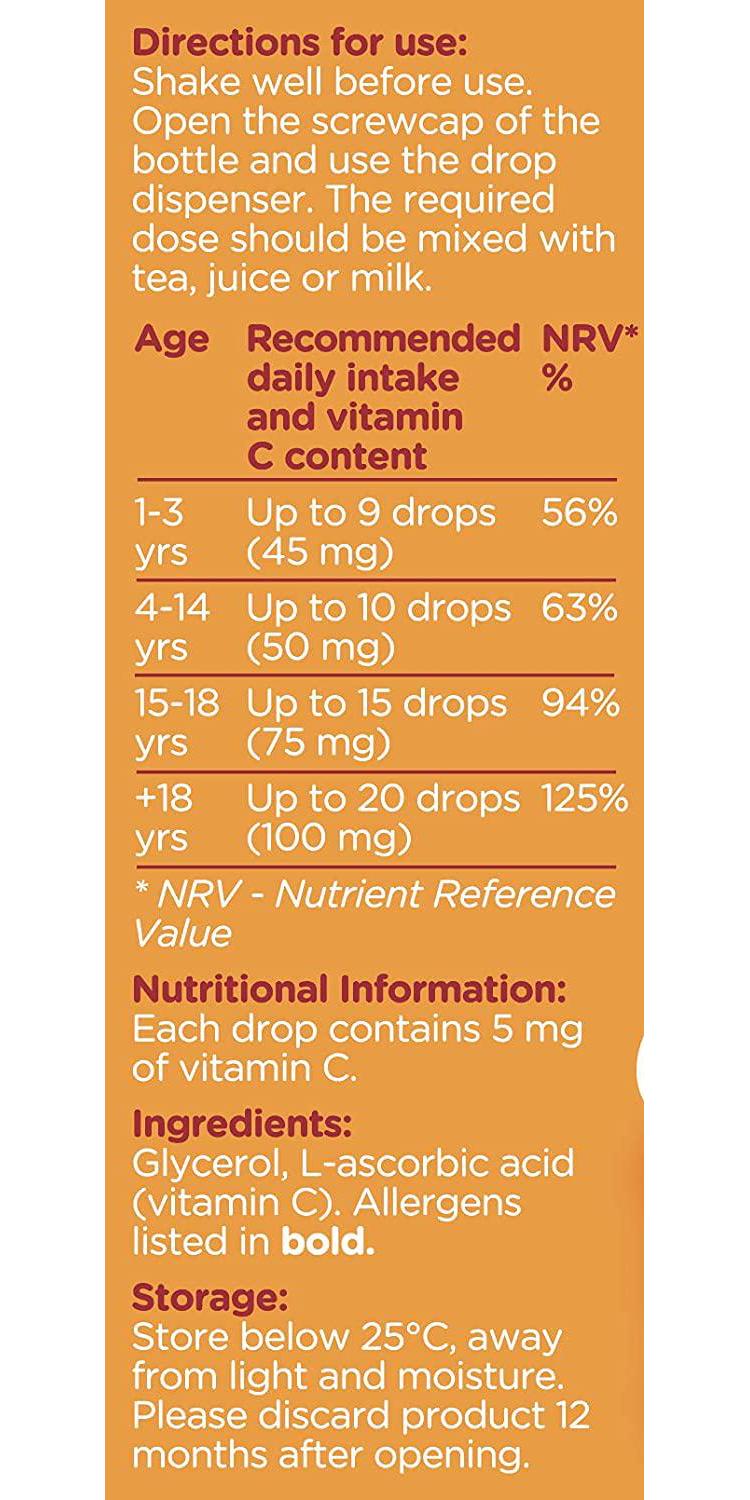 Colief Vitamin C Drops for Babies | Daily Immune Support for Infants Age +1 | Diary, Gluten and Preservative Free | Supports Development of Healthy Bones and Teeth | 600 Drops