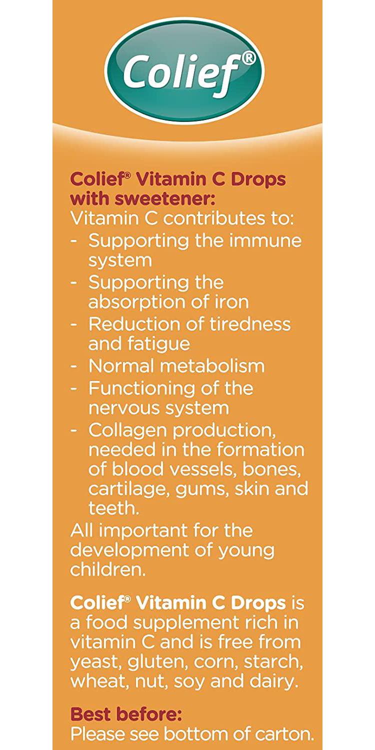 Colief Vitamin C Drops for Babies | Daily Immune Support for Infants Age +1 | Diary, Gluten and Preservative Free | Supports Development of Healthy Bones and Teeth | 600 Drops