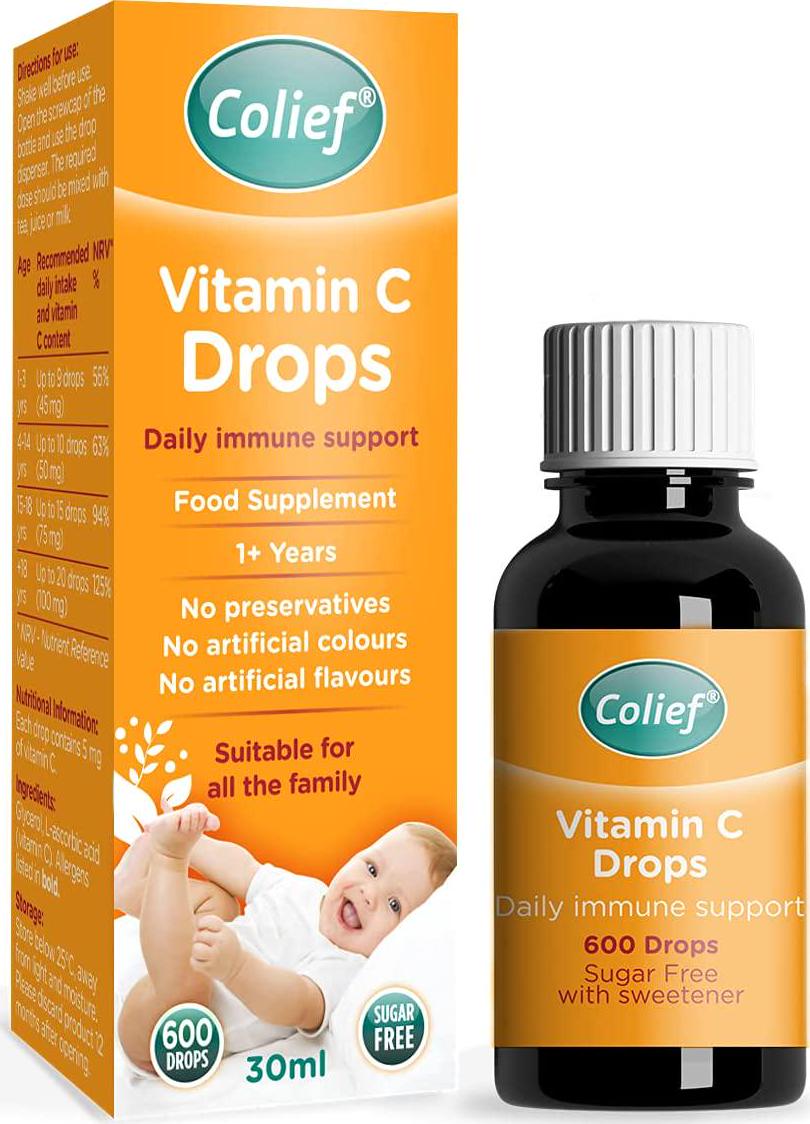 Colief Vitamin C Drops for Babies | Daily Immune Support for Infants Age +1 | Diary, Gluten and Preservative Free | Supports Development of Healthy Bones and Teeth | 600 Drops