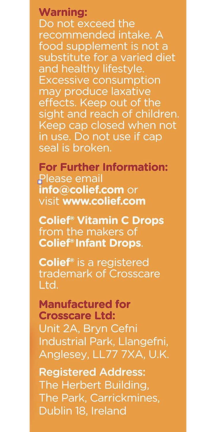 Colief Vitamin C Drops for Babies | Daily Immune Support for Infants Age +1 | Diary, Gluten and Preservative Free | Supports Development of Healthy Bones and Teeth | 600 Drops
