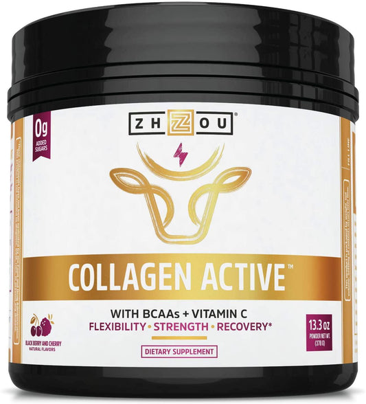 Collagen Active - Pure Hydrolyzed Collagen Peptides BCAA Powder with Vitamin C (13.3oz) - Supplement for Radiant Skin, Joint Flexibility, and Muscle Recovery