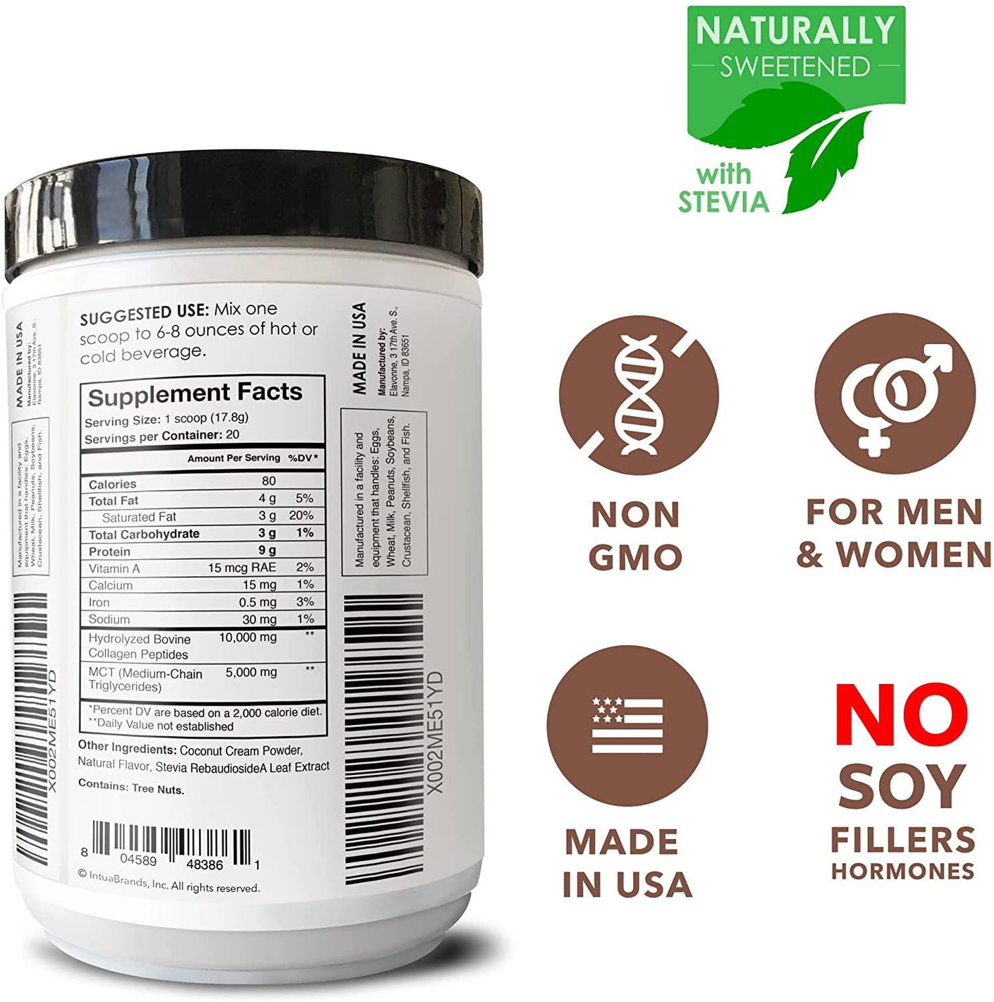 Collagen Creamer + MCT Oil for Coffee - Vanilla - Grass Fed Non Dairy Protein Peptides - Keto/Paleo - No Sugar - Supports Skin, Beauty, Joints, Gut, Hair, Nails - Elavonne