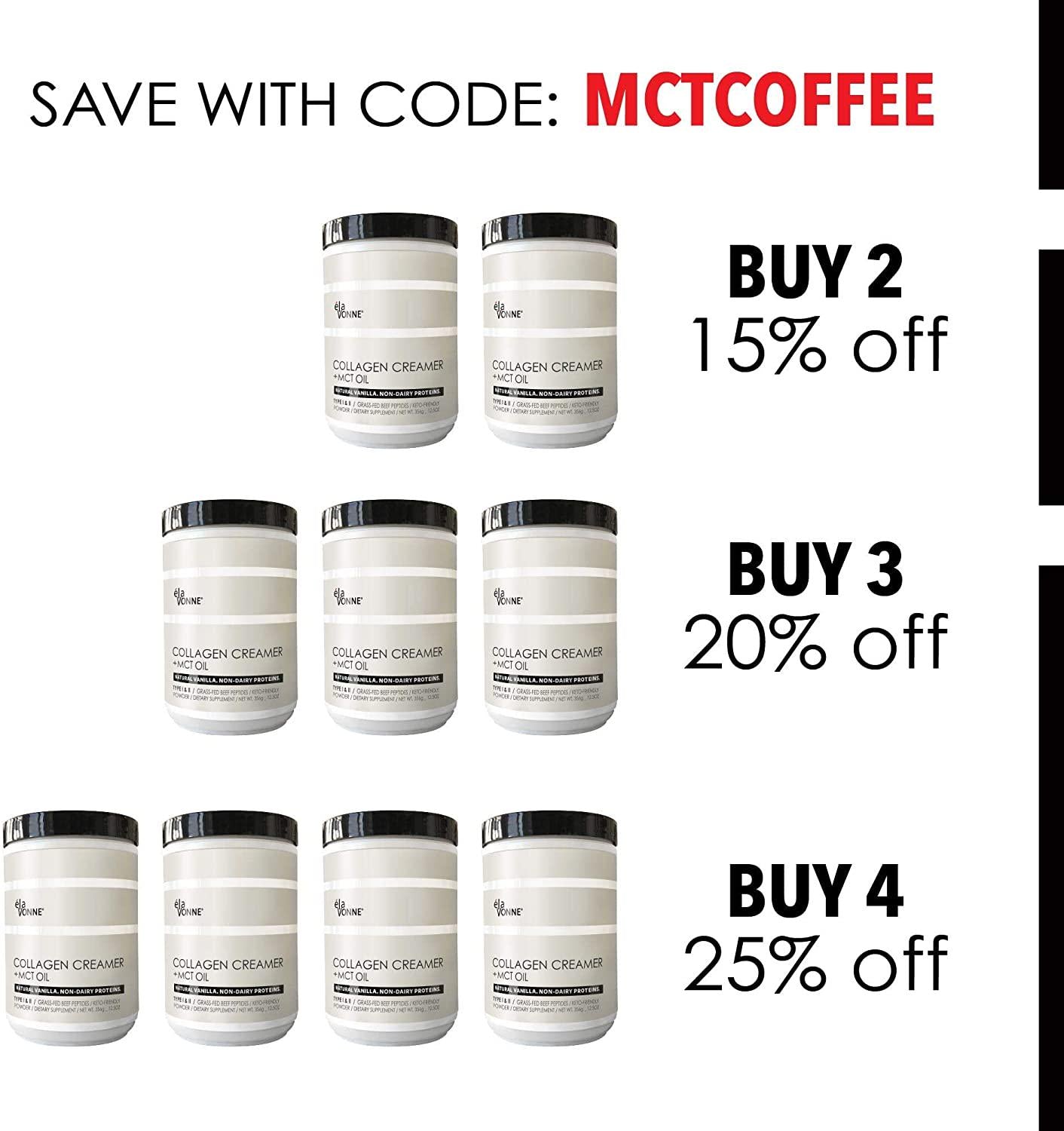 Collagen Creamer + MCT Oil for Coffee - Vanilla - Grass Fed Non Dairy Protein Peptides - Keto/Paleo - No Sugar - Supports Skin, Beauty, Joints, Gut, Hair, Nails - Elavonne