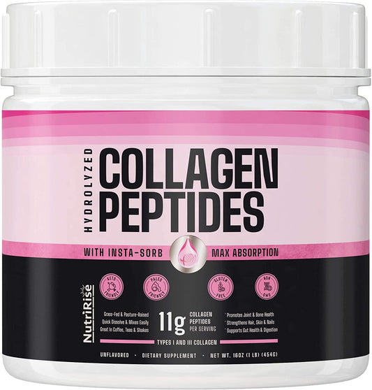 Collagen InstaSorb Peptides - Superior Mixability and Enhanced Absorption: Nails + Hair Growth - Keto Protein Powder, Joint Supplement, Soothes Digestion - Gluten Free Grass-Fed Pasture Raised