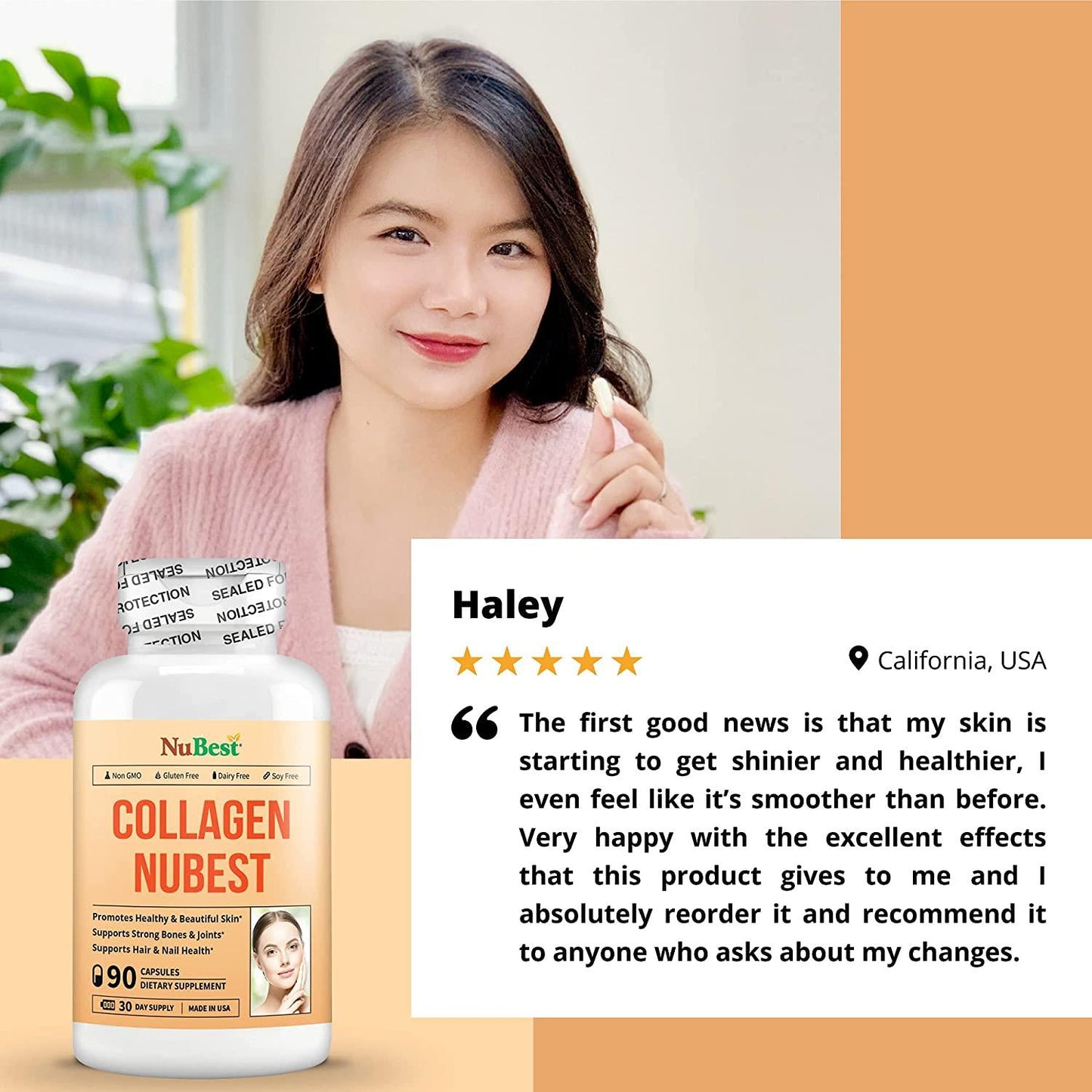 Collagen NuBest 90 Capsules Beauty Skin Formula, Promotes Hair and Nail Health with Hydrolysate Collagen (Pack of 1)