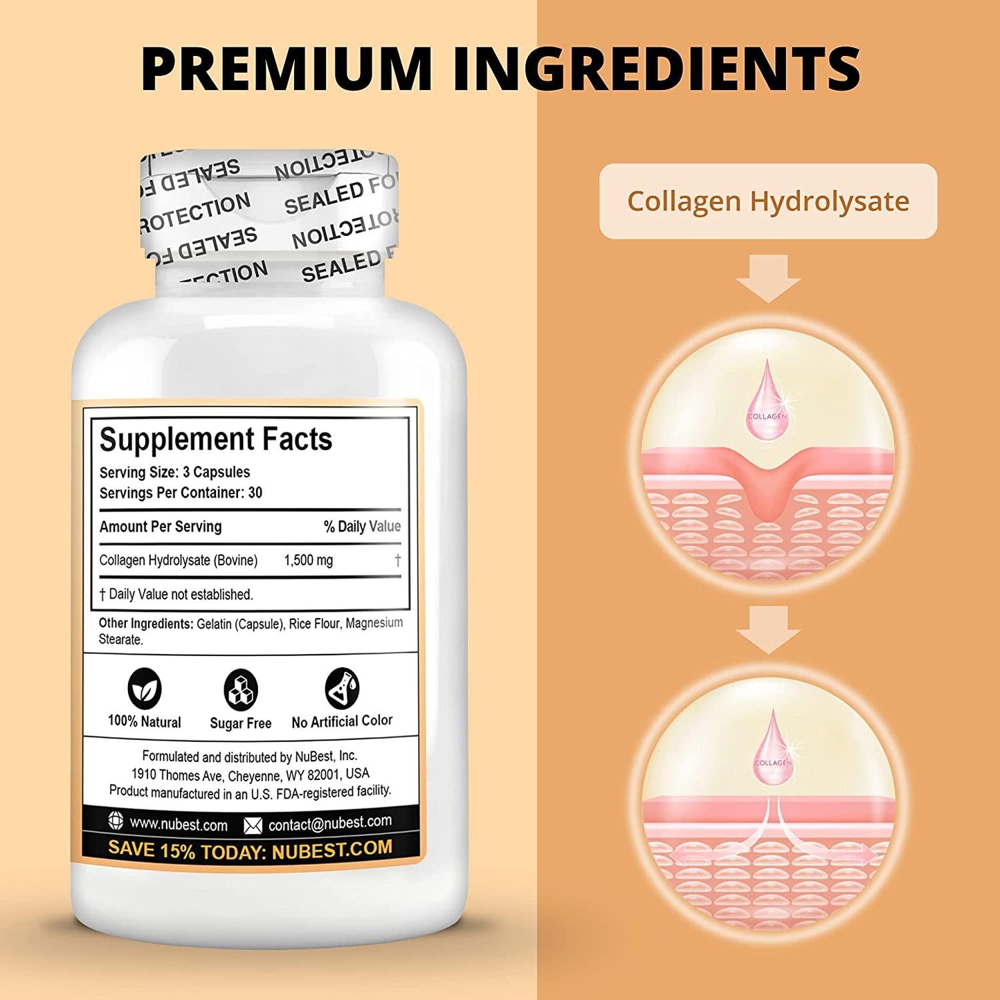 Collagen NuBest 90 Capsules Beauty Skin Formula, Promotes Hair and Nail Health with Hydrolysate Collagen (Pack of 1)