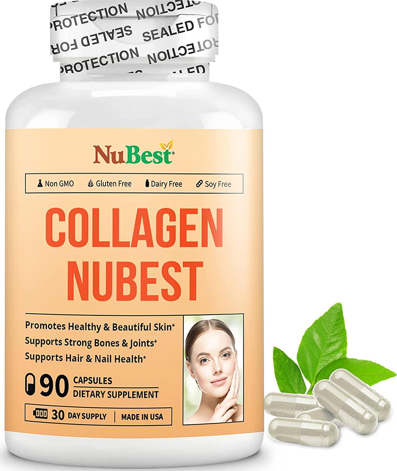 Collagen NuBest 90 Capsules Beauty Skin Formula, Promotes Hair and Nail Health with Hydrolysate Collagen (Pack of 1)