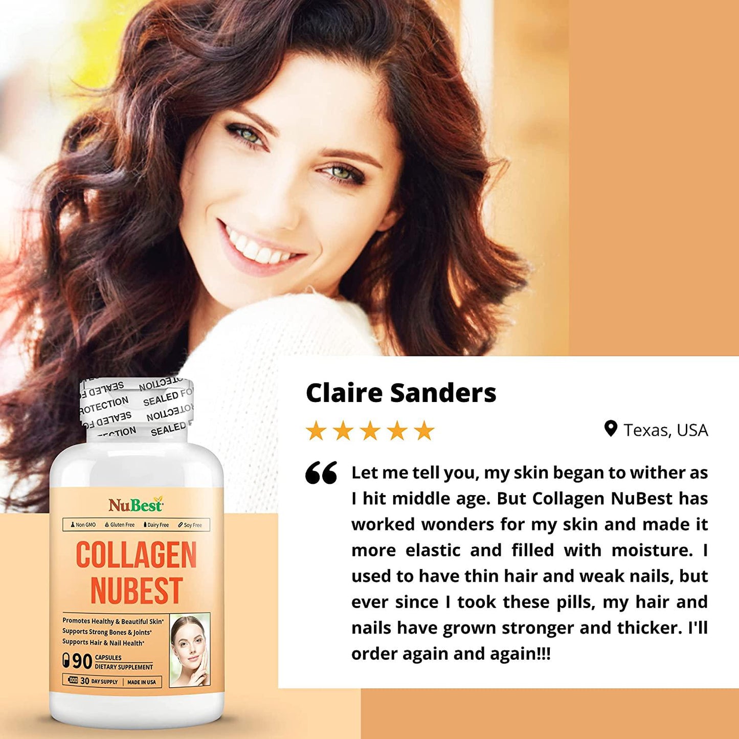 Collagen NuBest 90 Capsules Beauty Skin Formula, Promotes Hair and Nail Health with Hydrolysate Collagen (Pack of 1)