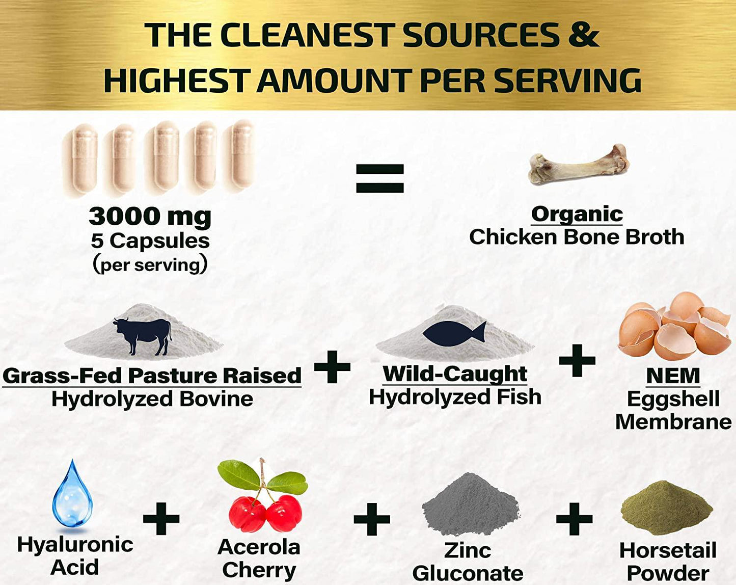 Collagen Peptides Pills - from Cleanest Sources and Super High Absorption with Hyaluronic Acid Vitamin C Zinc Silica - Organic Hydrolyzed Multi Type I, II, III, V, X - Skin Hair Joint Supplement - USA