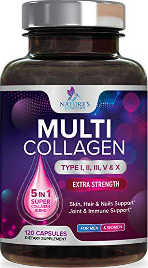 Collagen Peptides Pills 100% Pure Collagen Powder 1000mg - Collagen Powder Type I, II, III, V, X - Boosts Hair, Nails and Skin, Anti Aging Joint Formula, Paleo Friendly, Gluten Free - 120 Capsules