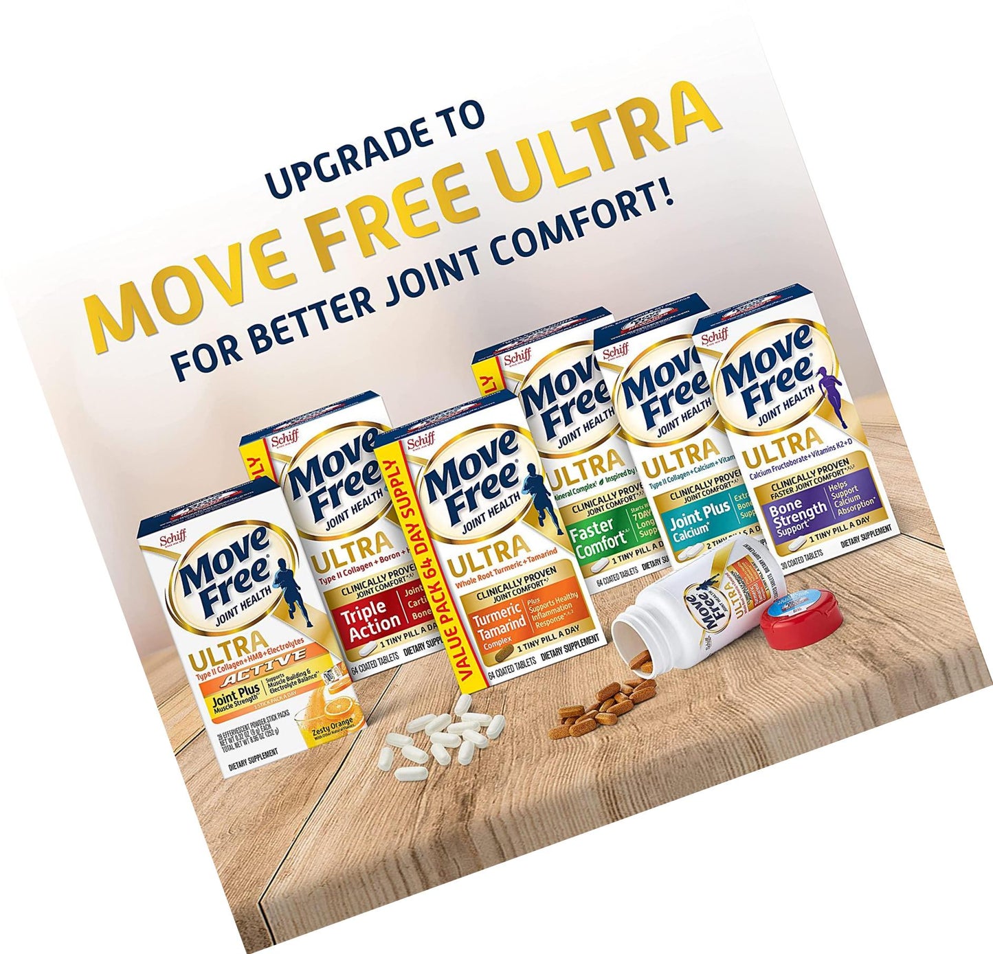 Collagen Peptides Powder, Move Free Hydrolyzed Collagen Powder for Women and Men, Supports Joint, Bone and Immune Health and Vibrant Skin* with FruiteX-B, Biotin and Vitamin C, Unflavored (27 Servings)