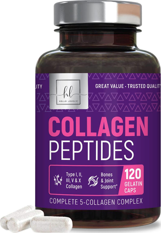 Collagen Peptides Types (I, II, III, V, X) 1000mg - High Absorption Hydrolyzed Multi Collagen - Made in USA - Premium Collagen Protein Supplement for Hair, Skin and Nails - 120 Capsules