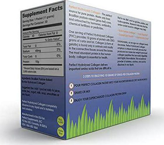 Collagen Perfect Hydrolyzed Protein Peptides SUGAR FREE 30 Single Serving Packets Perfect Supplements Australia Hydrolyzed Collagen Powder from 100% Grass-fed Brazilian Pasture raised cows. 30 Single Serving Packets