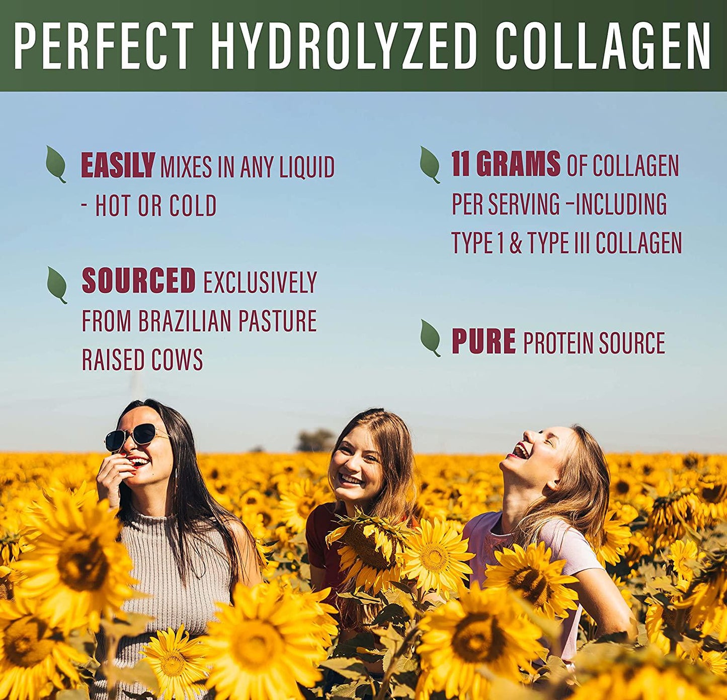 Collagen Perfect Hydrolyzed Protein Peptides SUGAR FREE 30 Single Serving Packets Perfect Supplements Australia Hydrolyzed Collagen Powder from 100% Grass-fed Brazilian Pasture raised cows. 30 Single Serving Packets