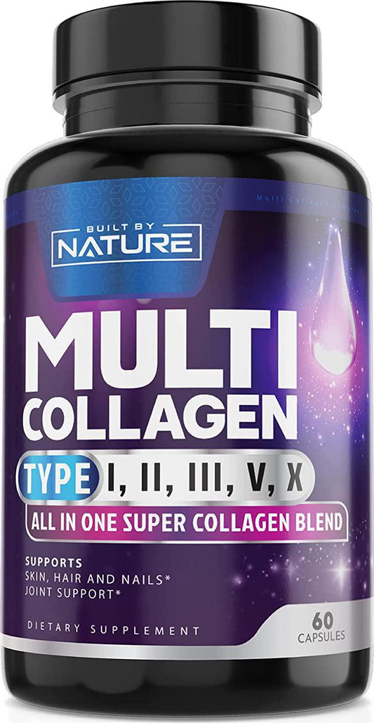 Collagen Pills with 5 Types of Collagen Peptides, All in One Multi Collagen Supplement to Support Hair, Skin, Nails and Joints, Made in USA, 60 Capsules