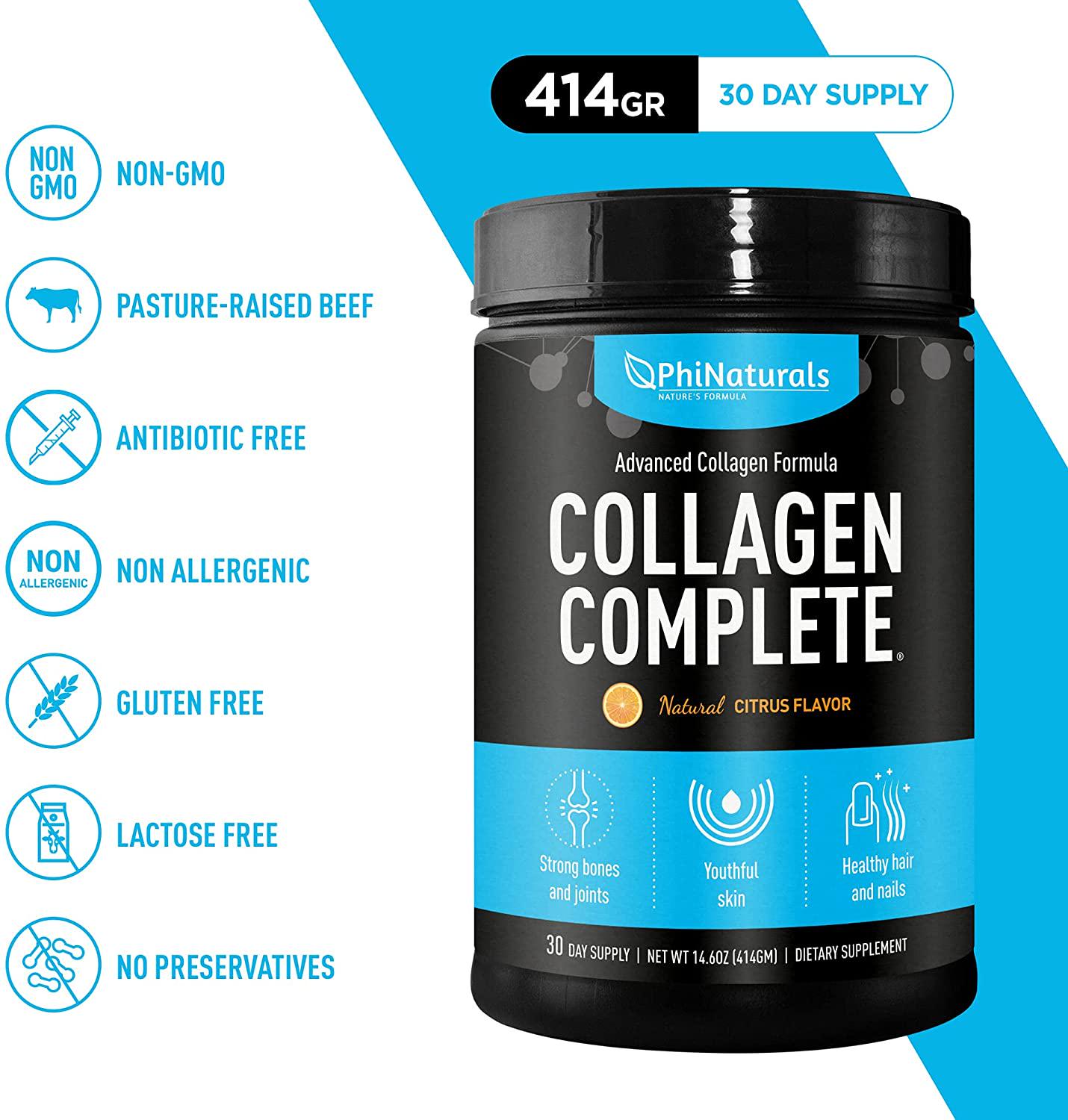Collagen Powder - Hydrolyzed Collagen - Anti-Aging Collagen Supplements - Premium Bovine Collagen Hydrolysate - Grass Fed Non-GMO - Collagen Peptides Powder (Citrus Flavored)